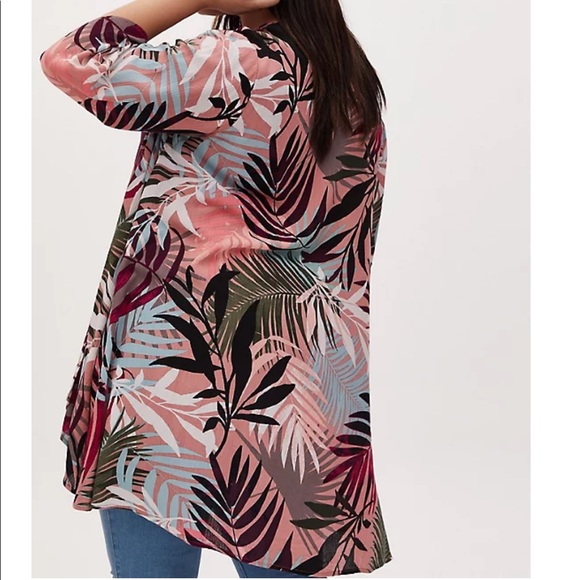 DUSTY CORAL & MULTI LEAF CRINKLE GAUZE KIMONO - Picture 3 of 4